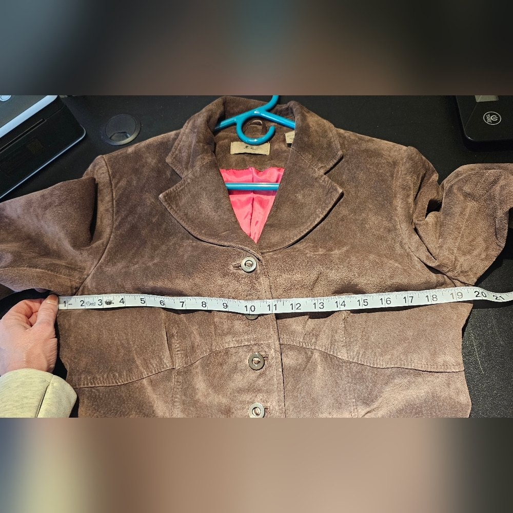 Women's I.E 100% SUEDE LEATHER  Blazer Size M Brown - Picture 7 of 11